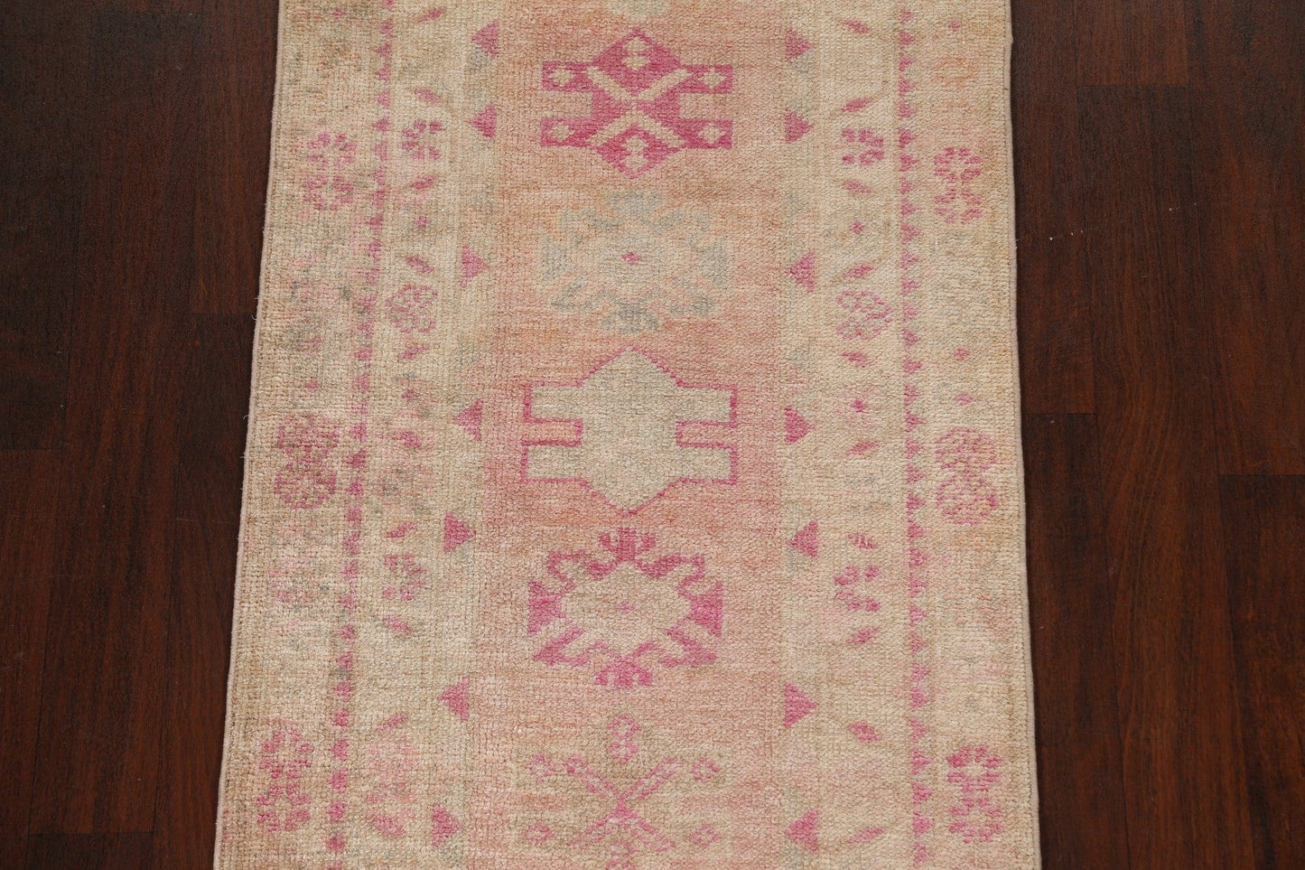 Muted Distressed Geometric Oushak Oriental Runner Rug 3x13