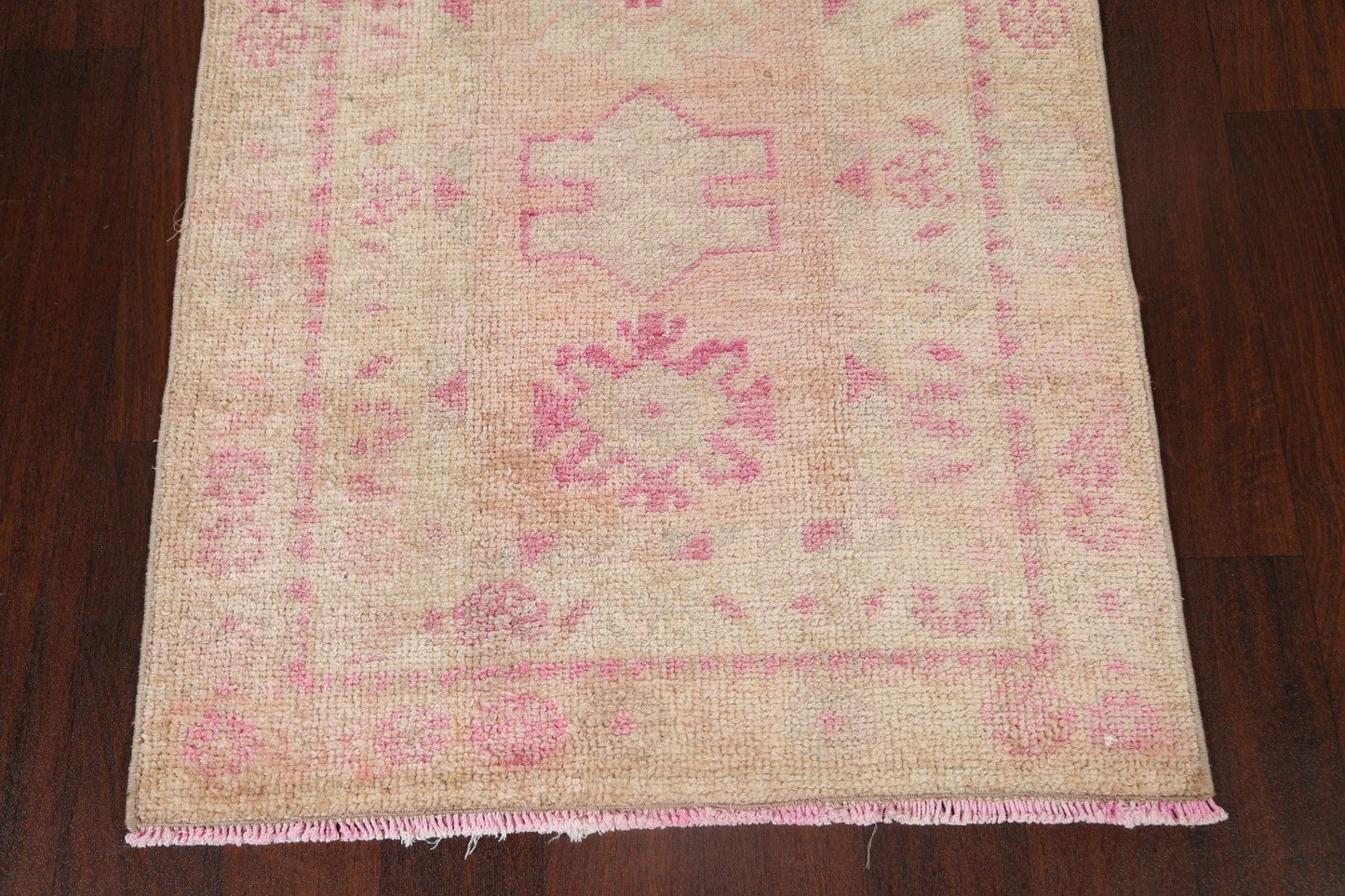 Muted Distressed Geometric Oushak Oriental Runner Rug 3x13