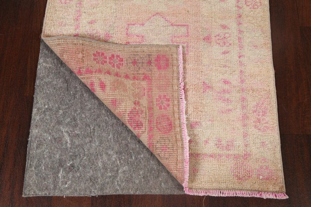 Muted Distressed Geometric Oushak Oriental Runner Rug 3x13