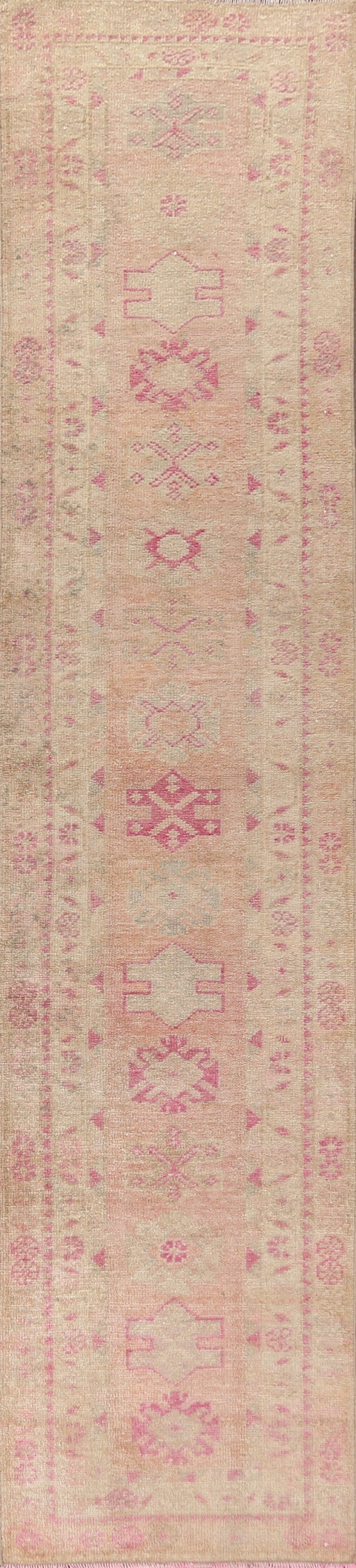 Muted Distressed Geometric Oushak Oriental Runner Rug 3x13