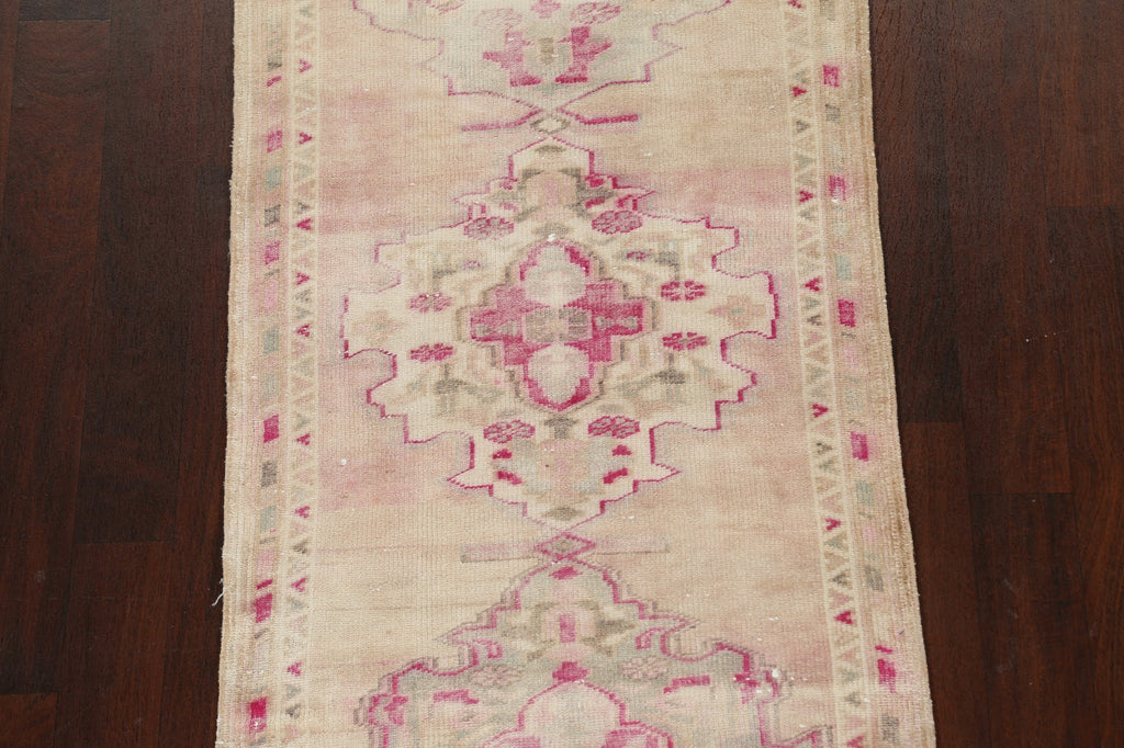 Vegetable Dye Distressed Oushak Oriental Runner Rug 3x11