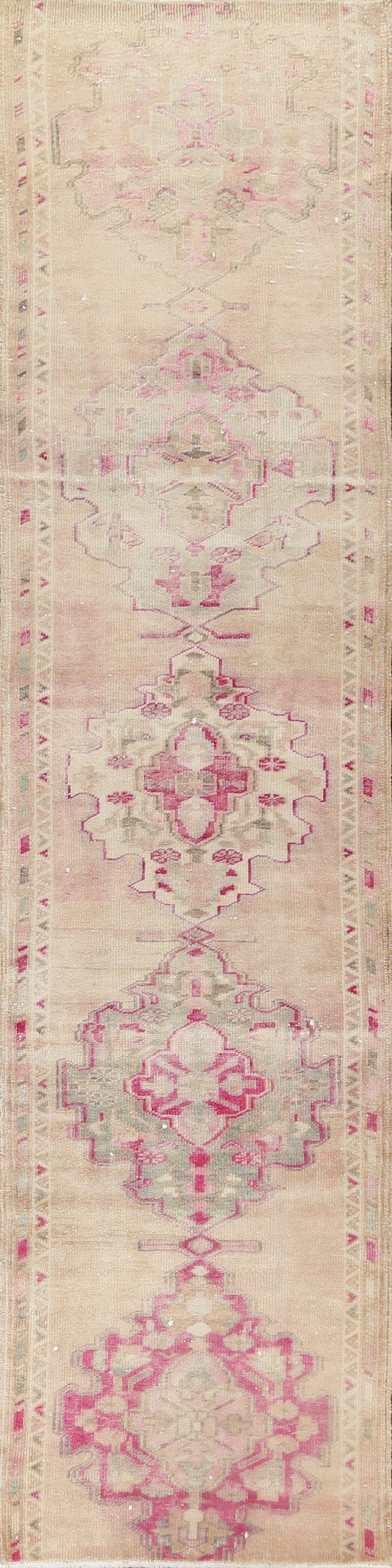 Vegetable Dye Distressed Oushak Oriental Runner Rug 3x11