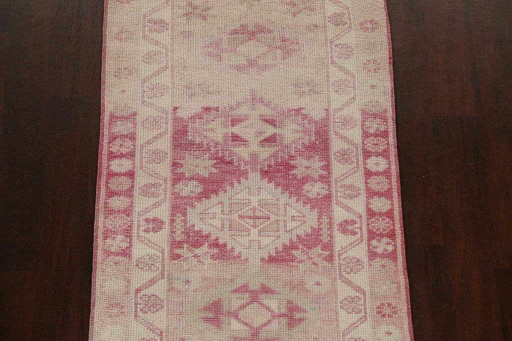 Muted Earth-tone Geometric Oushak Oriental Runner Rug 3x14