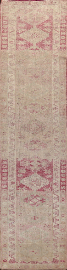 Muted Earth-tone Geometric Oushak Oriental Runner Rug 3x14