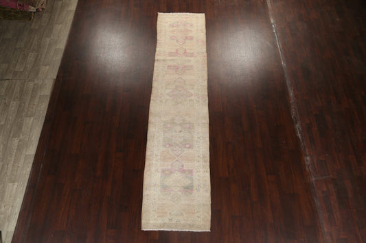 Muted Earth-tone Geometric Oushak Oriental Runner Rug 3x13