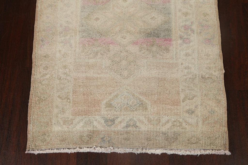 Muted Earth-tone Geometric Oushak Oriental Runner Rug 3x13