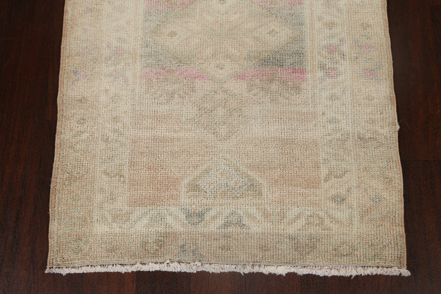 Muted Earth-tone Geometric Oushak Oriental Runner Rug 3x13