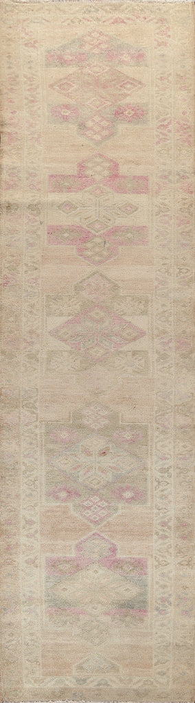 Muted Earth-tone Geometric Oushak Oriental Runner Rug 3x13