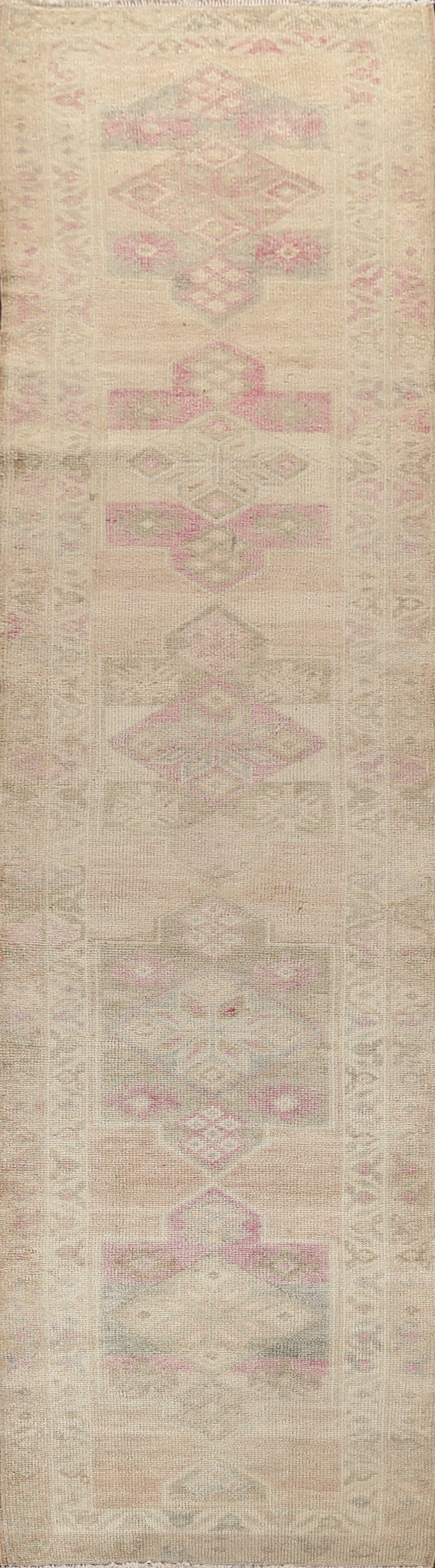 Muted Earth-tone Geometric Oushak Oriental Runner Rug 3x13