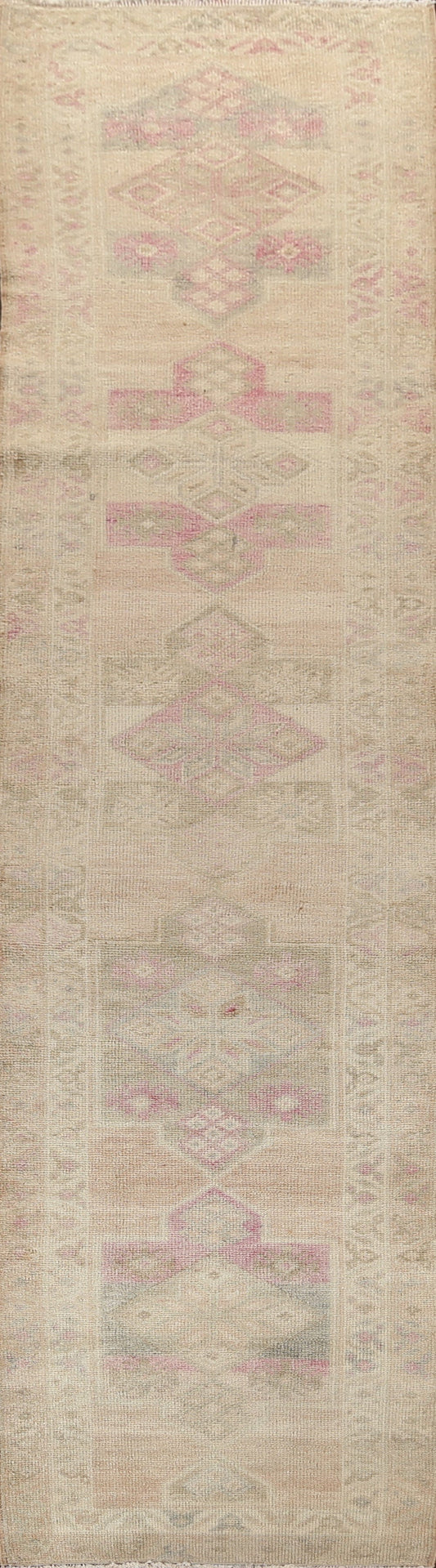 Muted Earth-tone Geometric Oushak Oriental Runner Rug 3x13