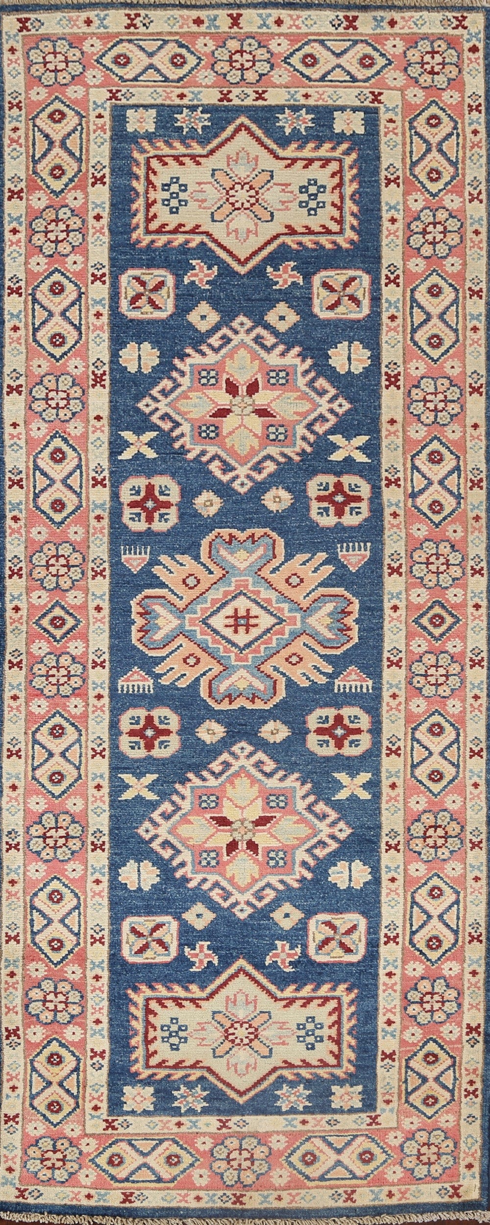 Geometric Kazak Oriental Runner Rug 2x6