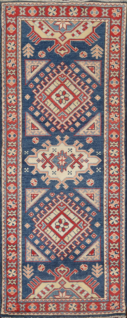 Geometric Kazak Oriental Runner Rug 2x6