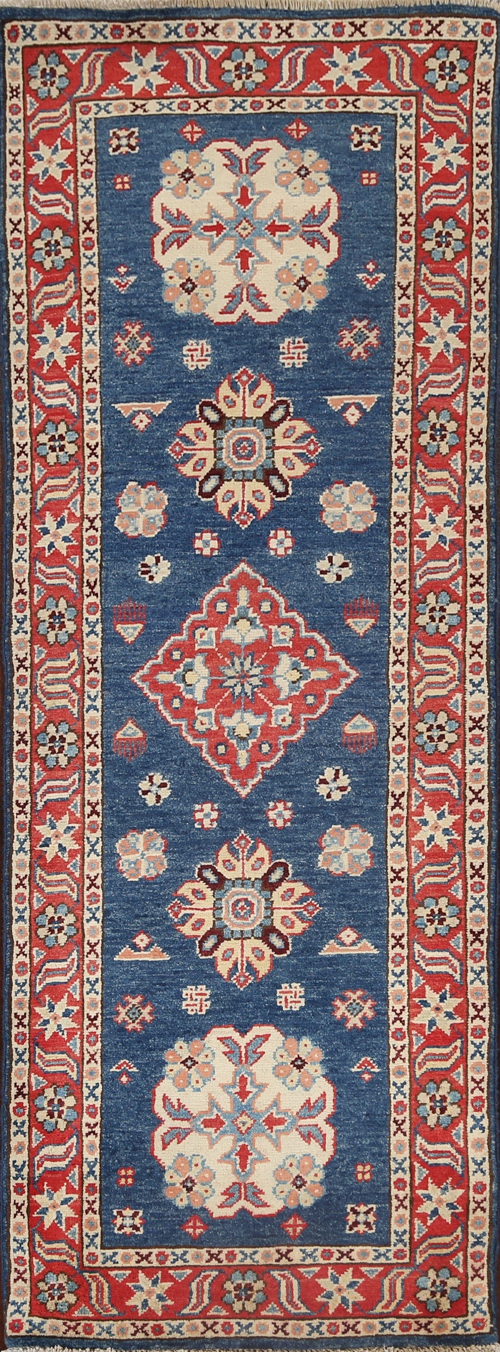 Geometric Kazak Oriental Runner Rug 2x6