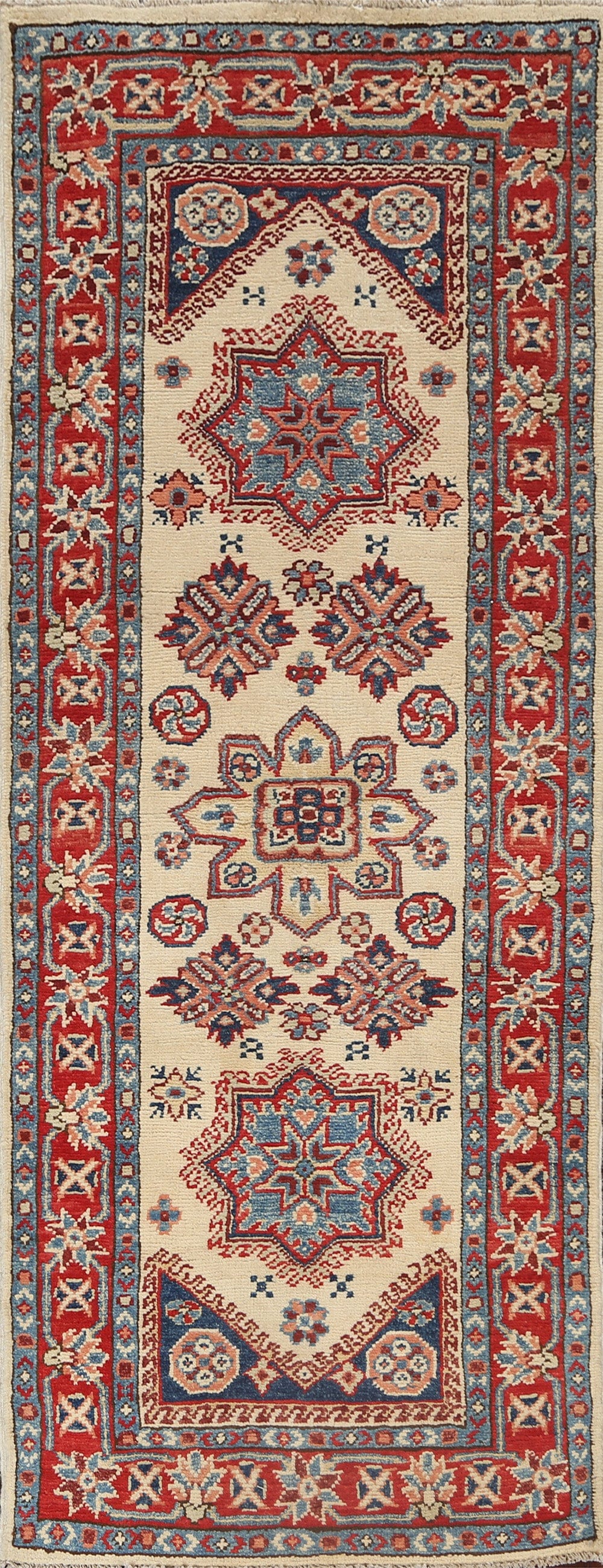 Geometric Kazak Oriental Runner Rug 2x6