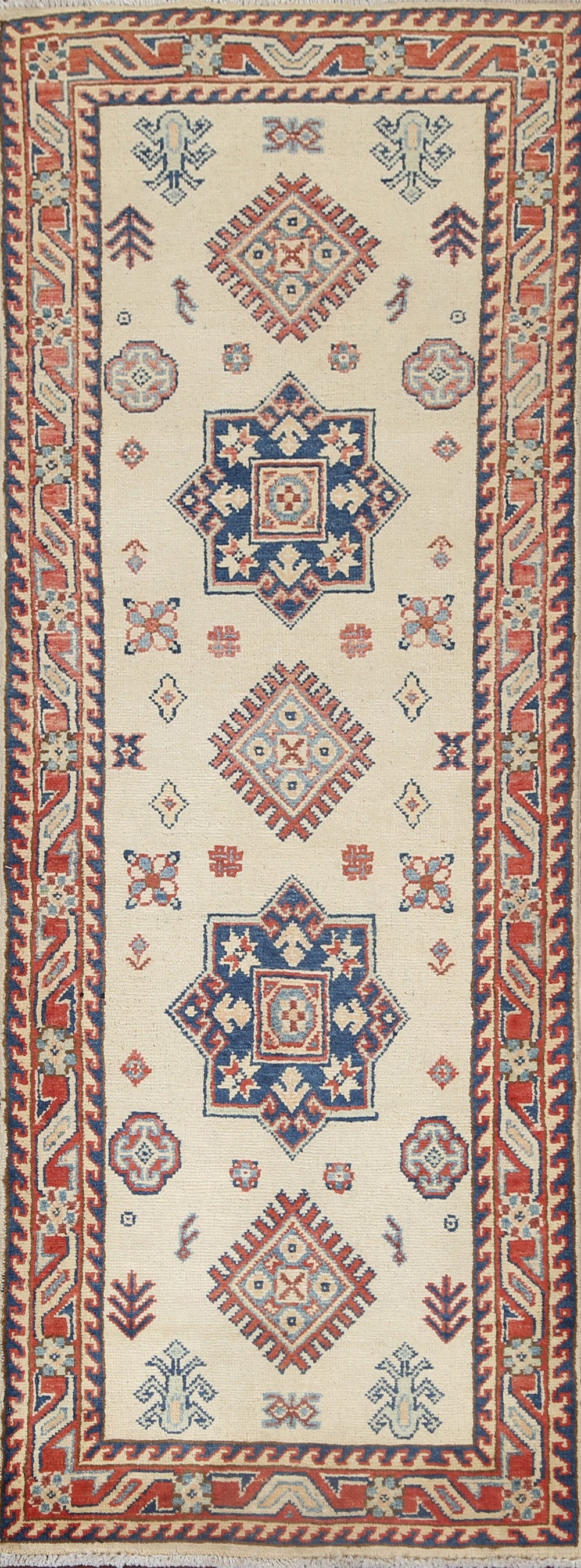 Geometric Kazak Oriental Runner Rug 2x6