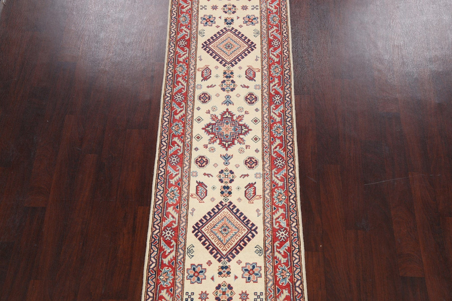 Geometric Kazak Oriental Runner Rug 3x10