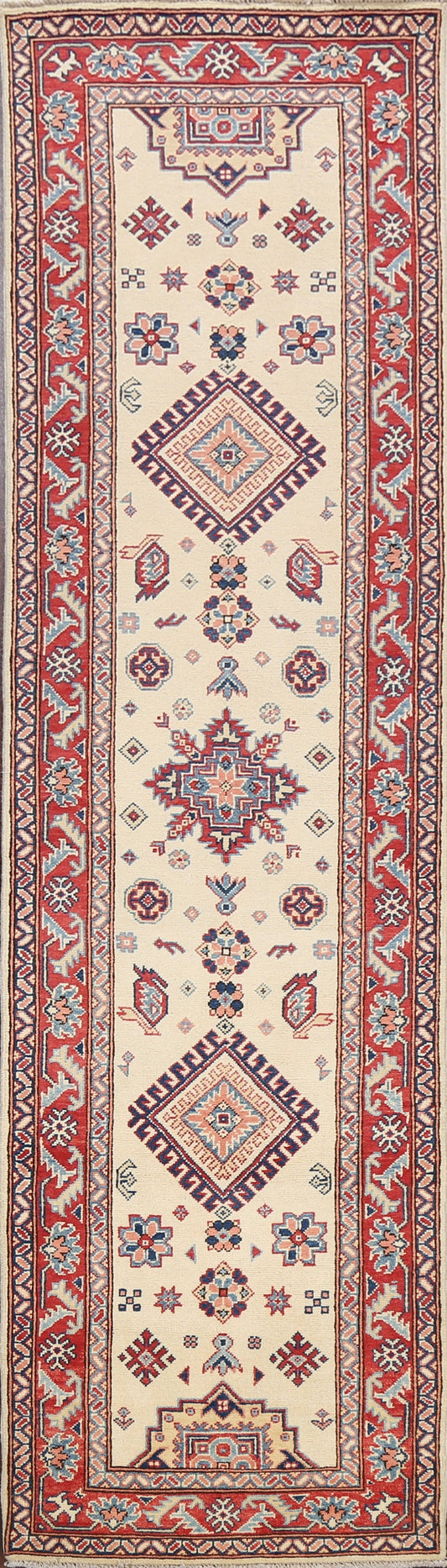 Geometric Kazak Oriental Runner Rug 3x10