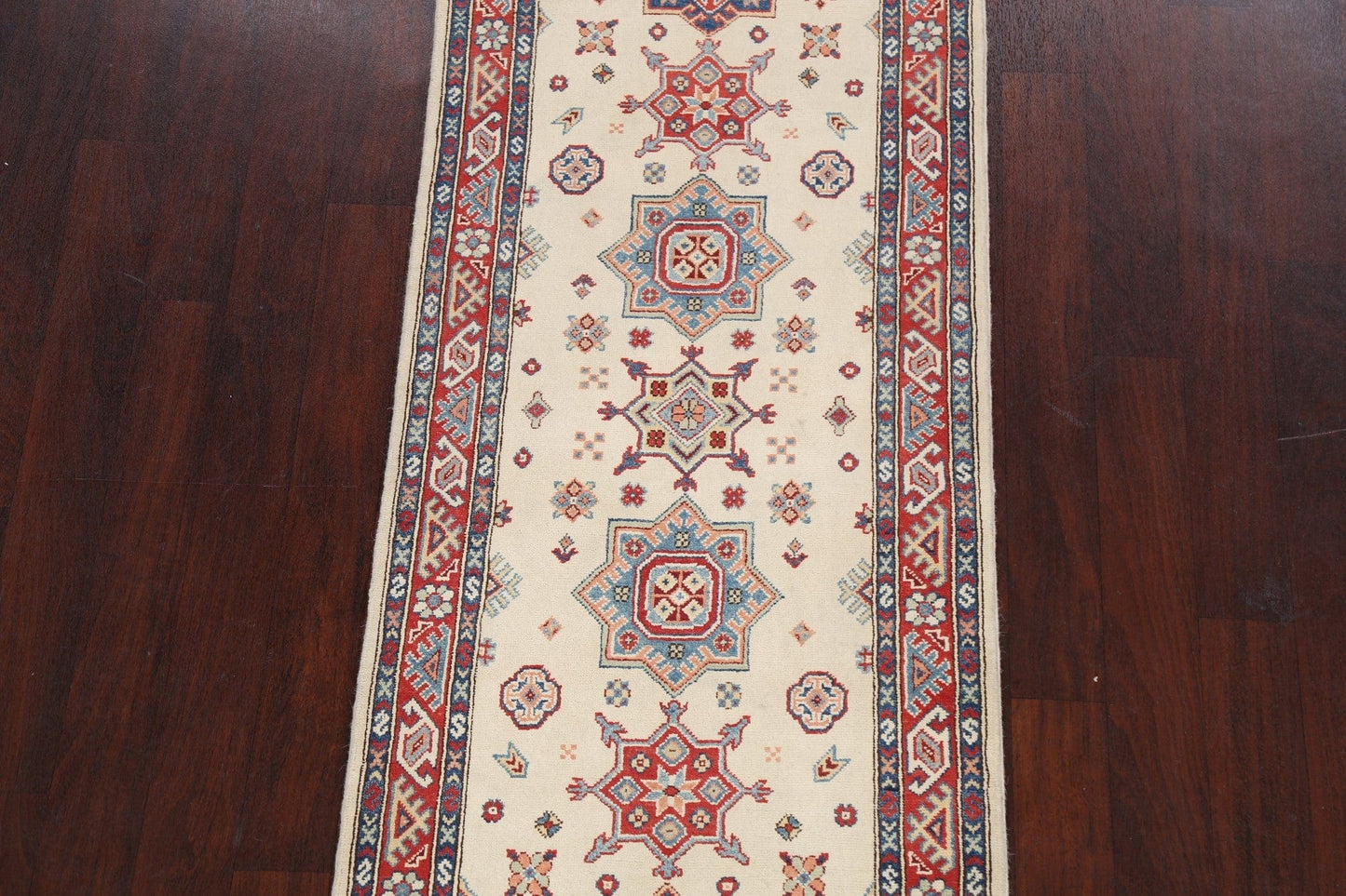 Geometric Kazak Oriental Runner Rug 3x8