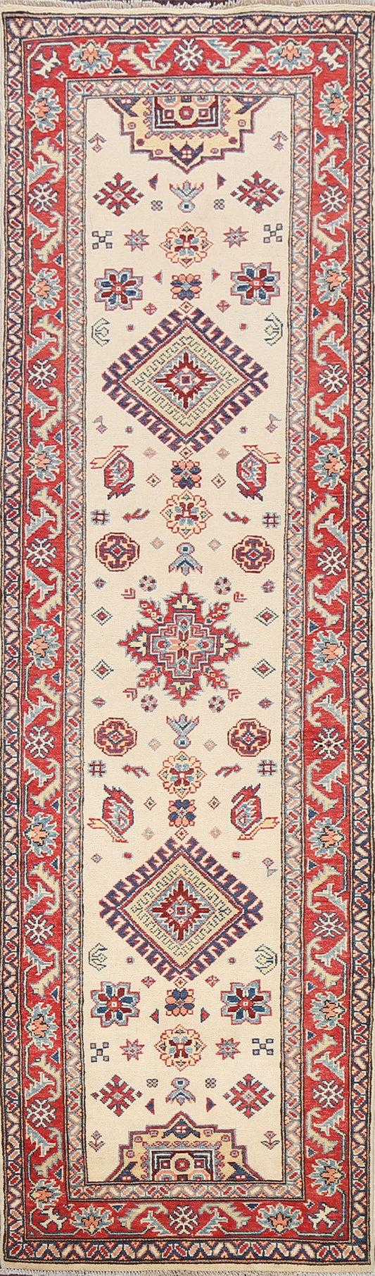 Geometric Kazak Oriental Runner Rug 3x9