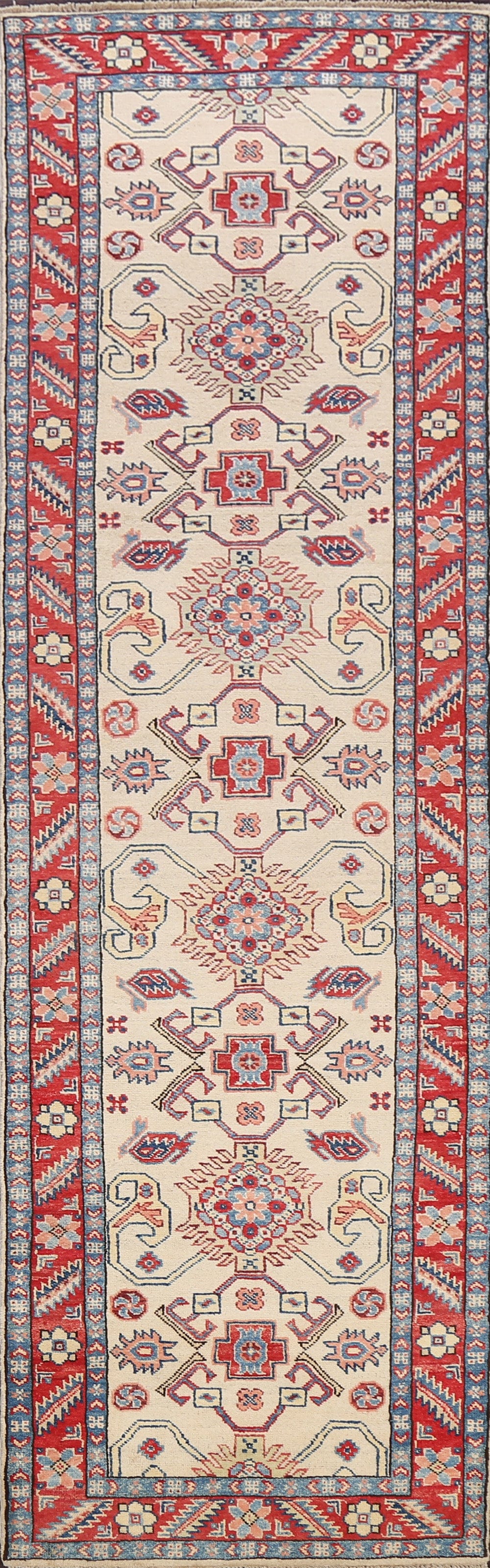 Geometric Kazak Oriental Runner Rug 3x10