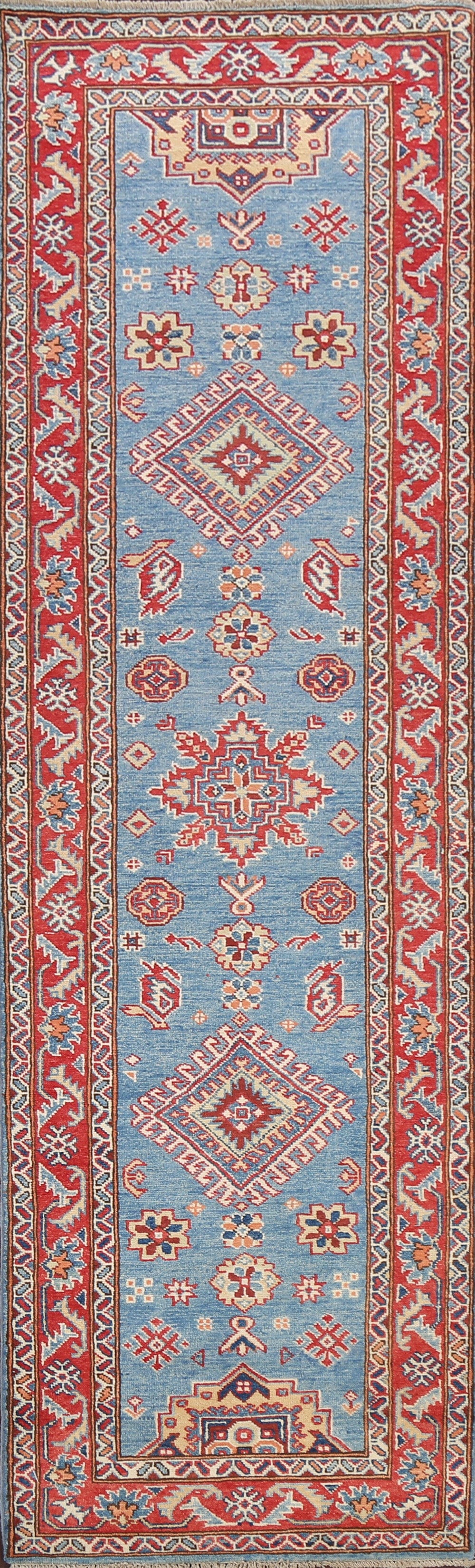 Geometric Kazak Oriental Runner Rug 3x10