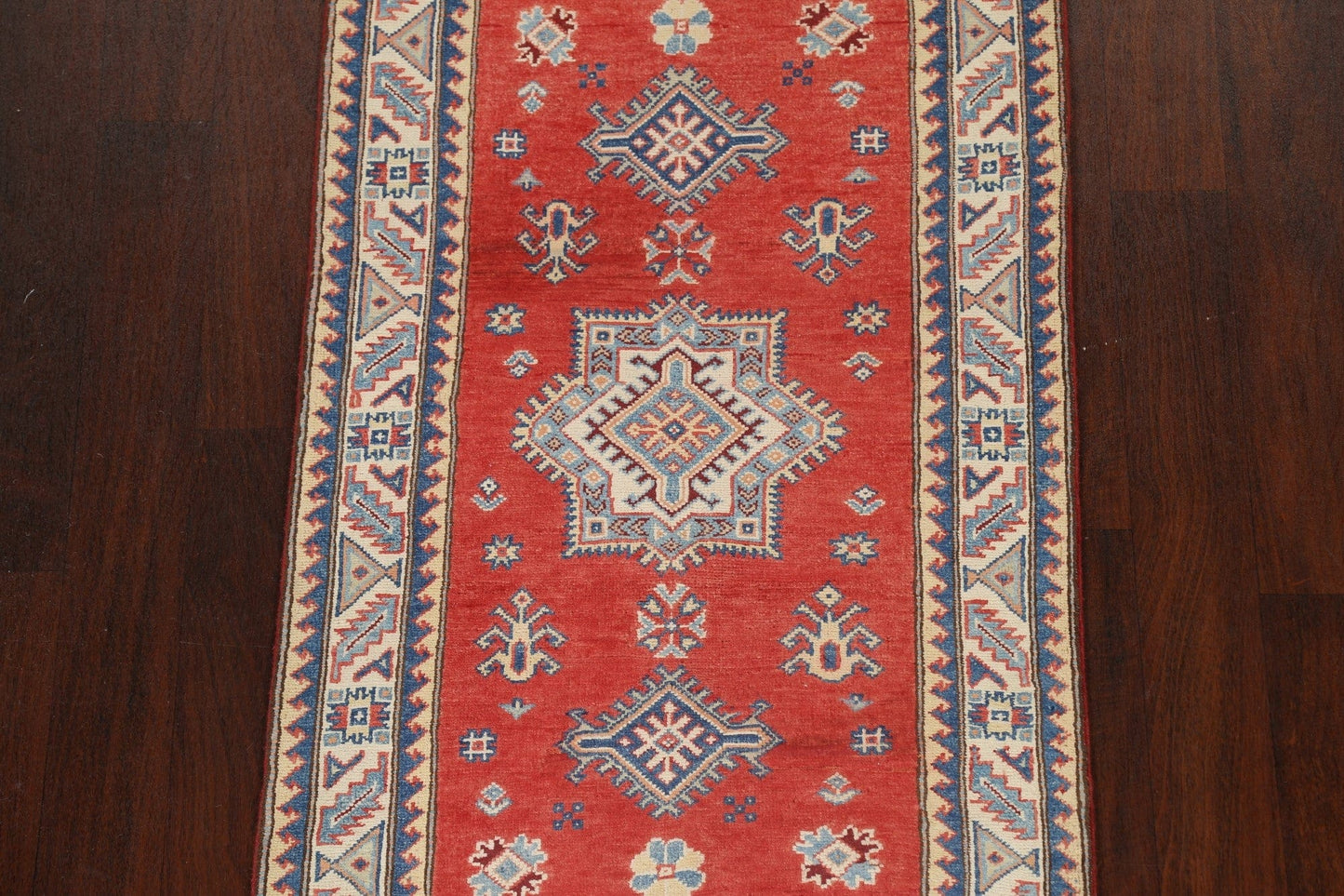 Geometric Kazak Oriental Runner Rug 3x9