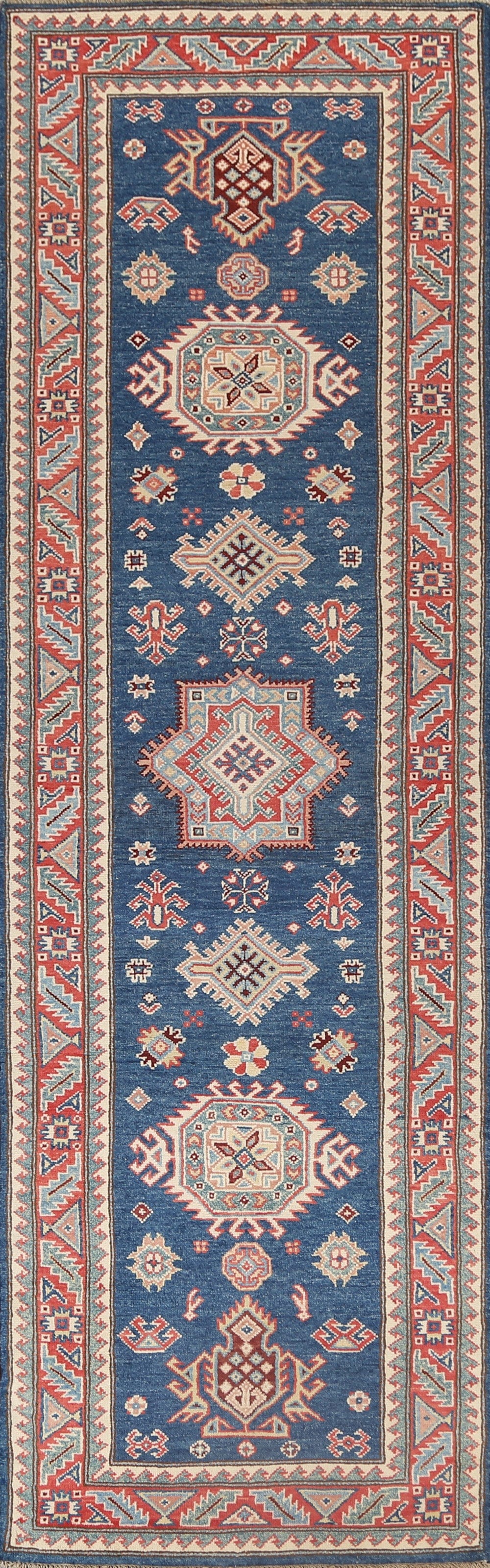 Geometric Kazak Oriental Runner Rug 3x10