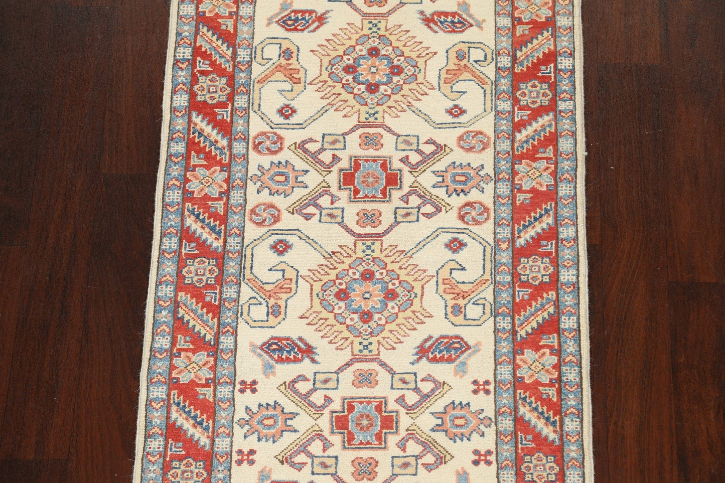 Geometric Kazak Oriental Runner Rug 3x9