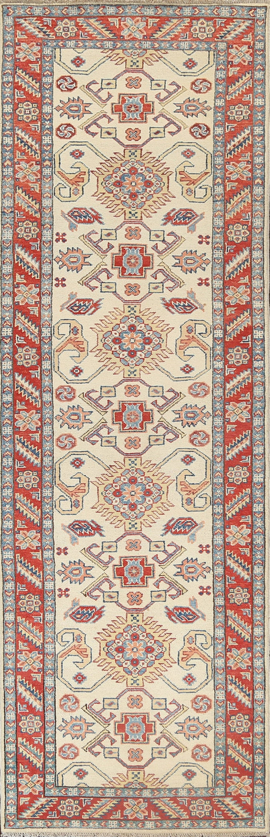 Geometric Kazak Oriental Runner Rug 3x9