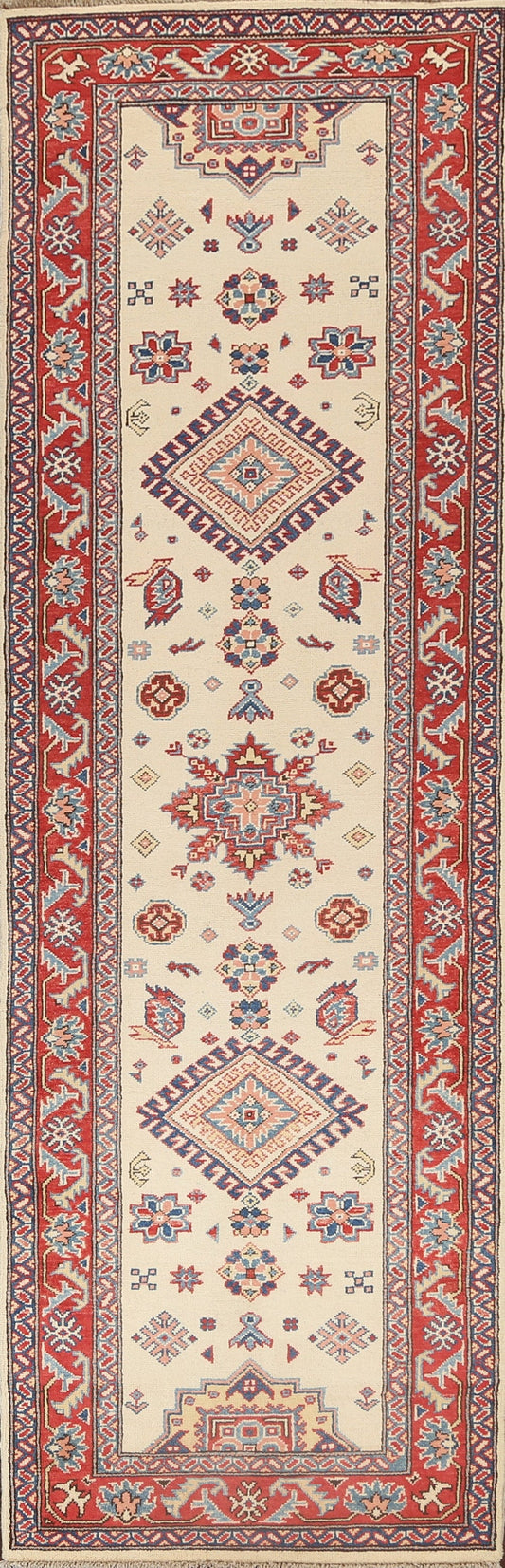 Geometric Kazak Oriental Runner Rug 3x9