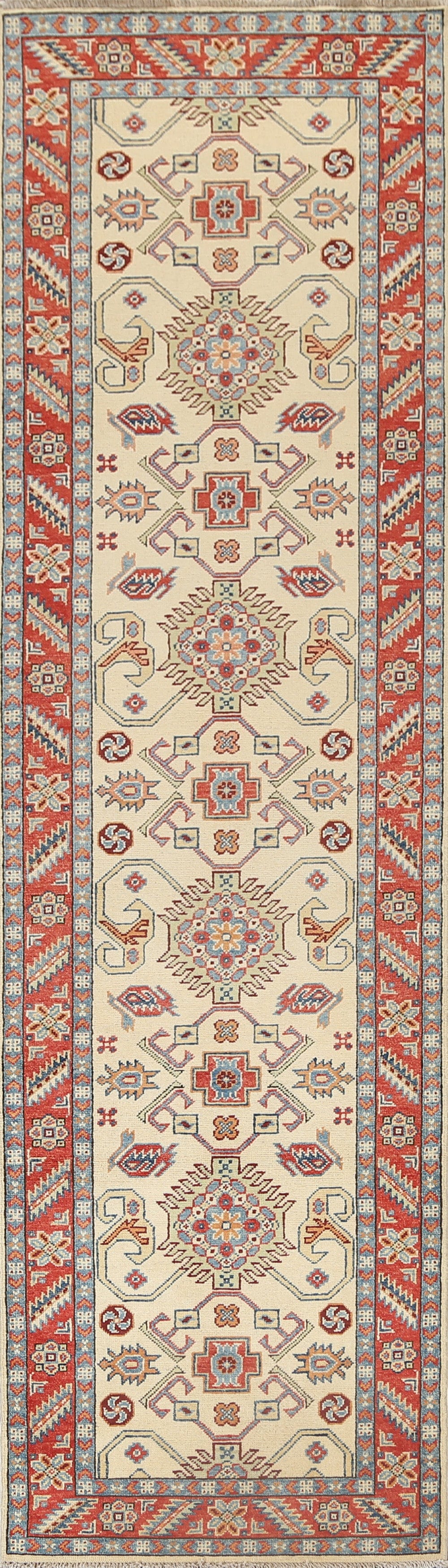 Geometric Kazak Oriental Runner Rug 3x10