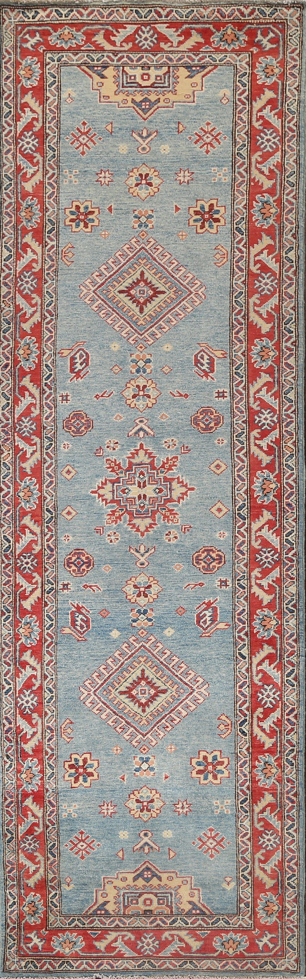 Geometric Kazak Oriental Runner Rug 3x10