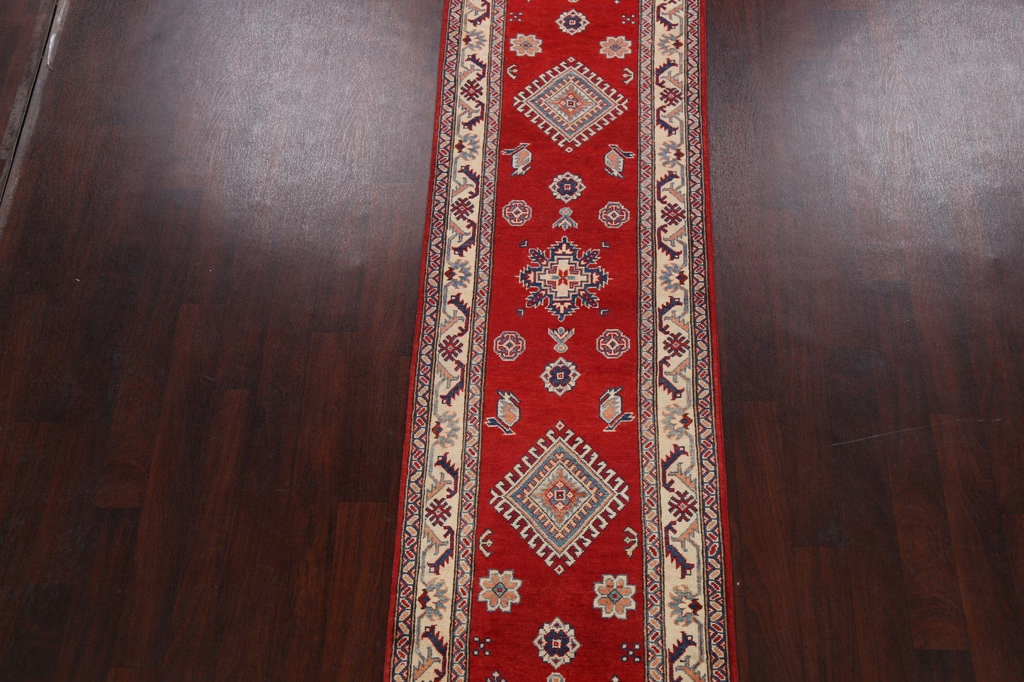 Geometric Kazak Oriental Runner Rug 3x10