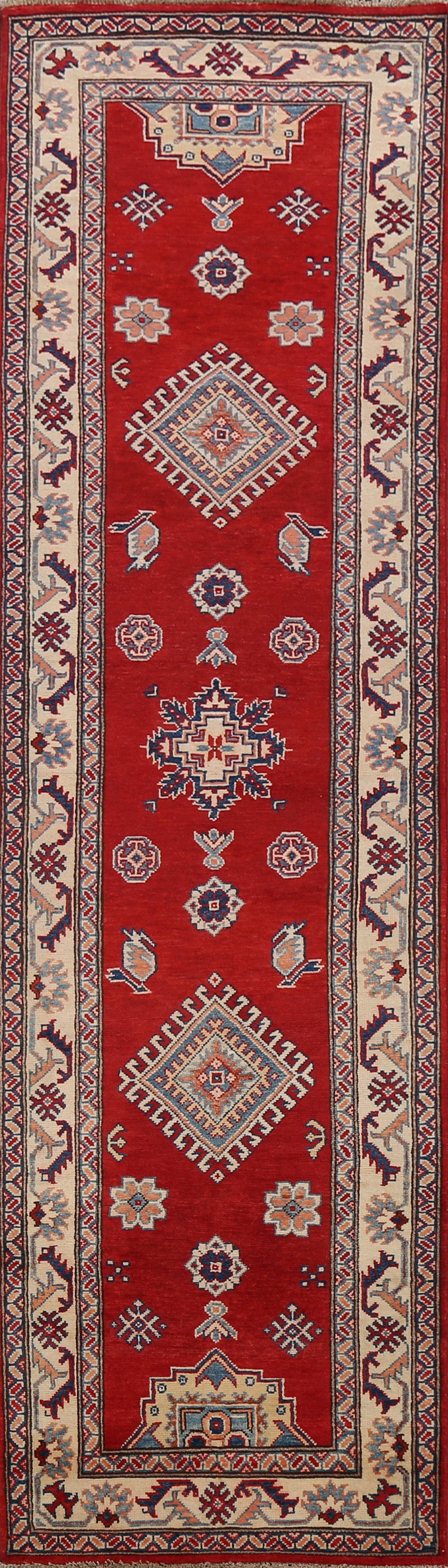 Geometric Kazak Oriental Runner Rug 3x10