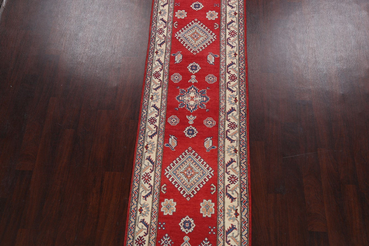 Geometric Kazak Oriental Runner Rug 3x10