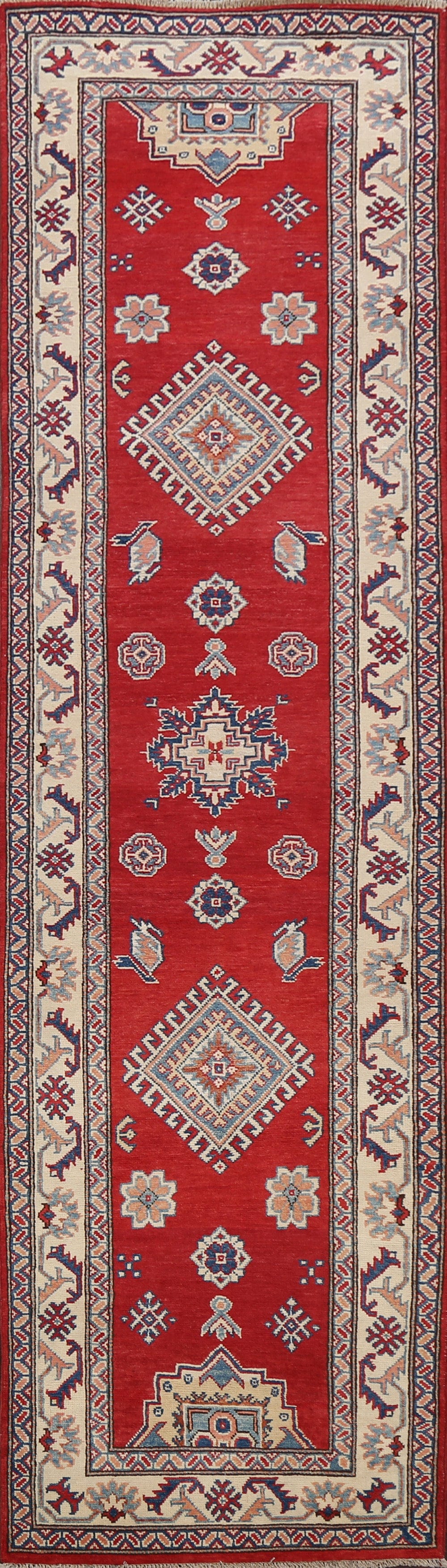 Geometric Kazak Oriental Runner Rug 3x10