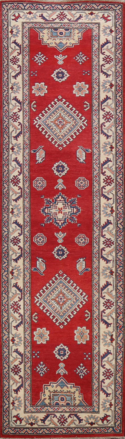 Geometric Kazak Oriental Runner Rug 3x10