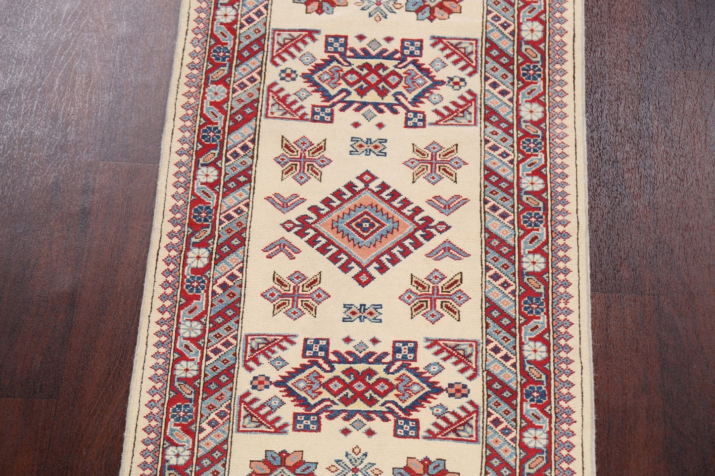 Geometric Kazak Oriental Runner Rug 3x12