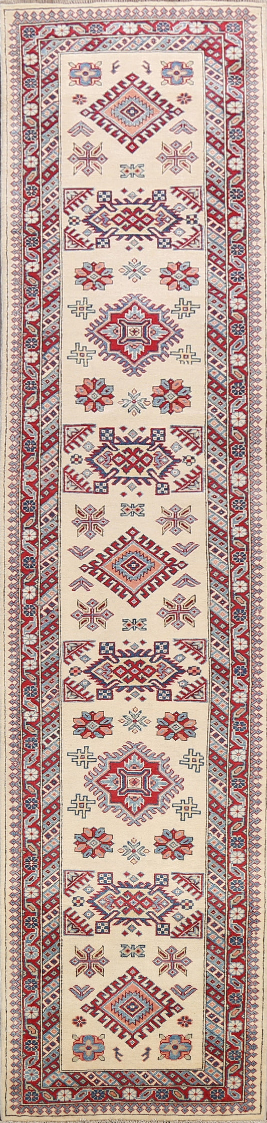 Geometric Kazak Oriental Runner Rug 3x12