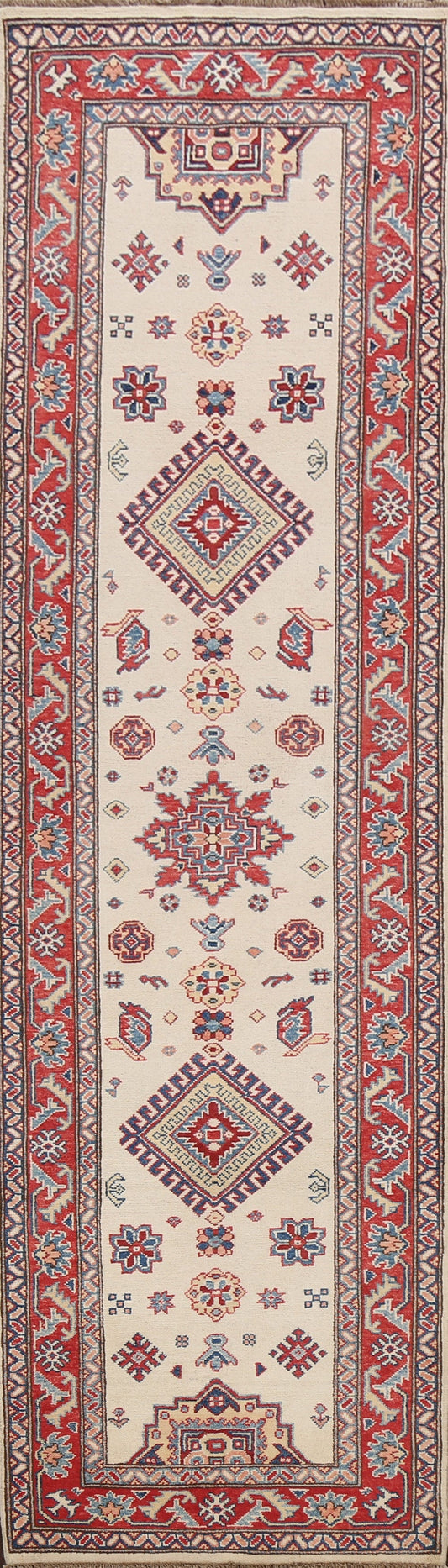 Geometric Kazak Oriental Runner Rug 3x9