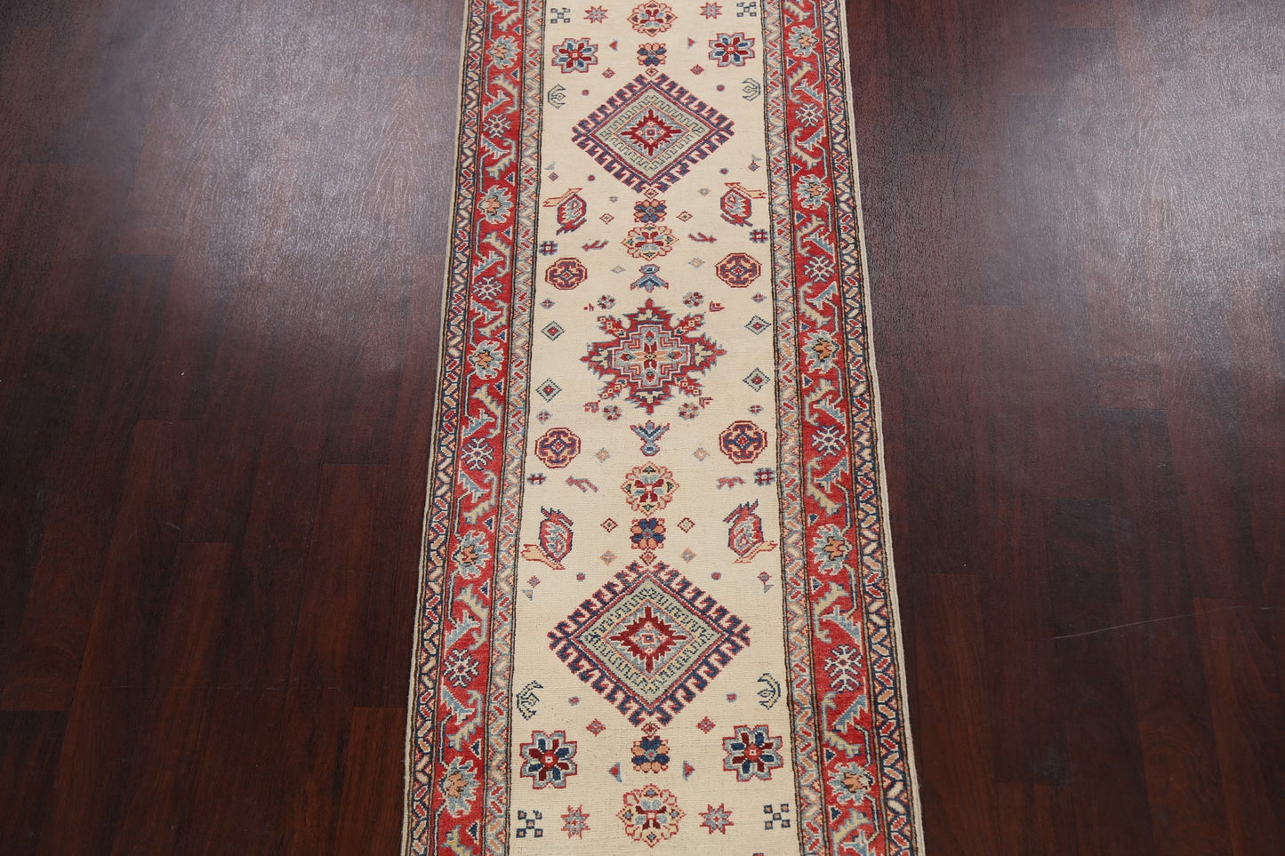 Geometric Kazak Oriental Runner Rug 3x10