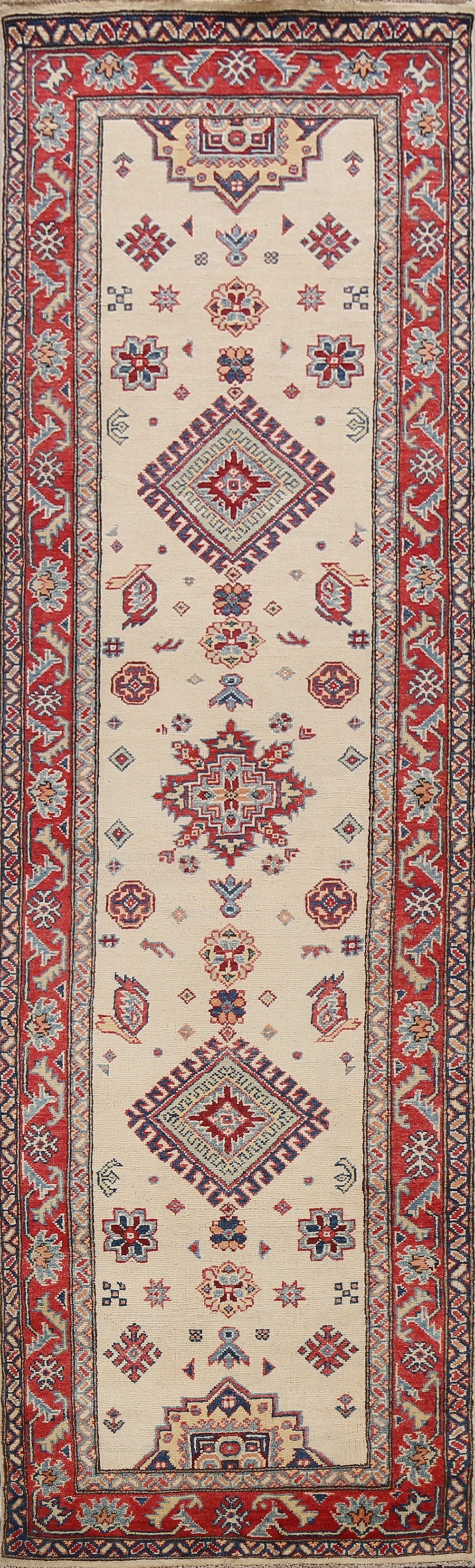 Geometric Kazak Oriental Runner Rug 3x10