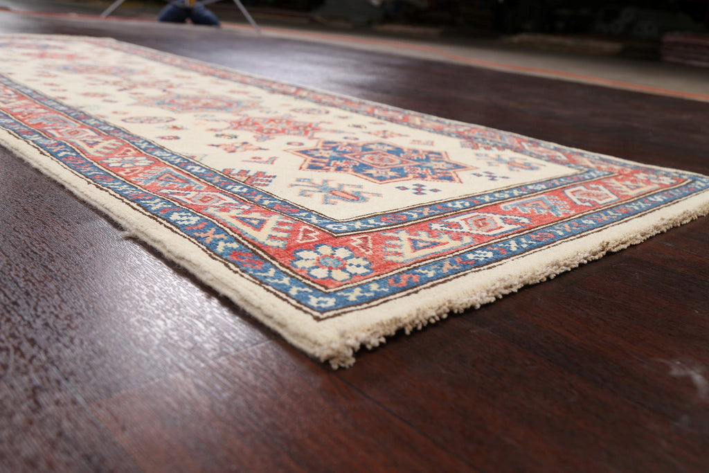 Geometric Kazak Oriental Runner Rug 3x8