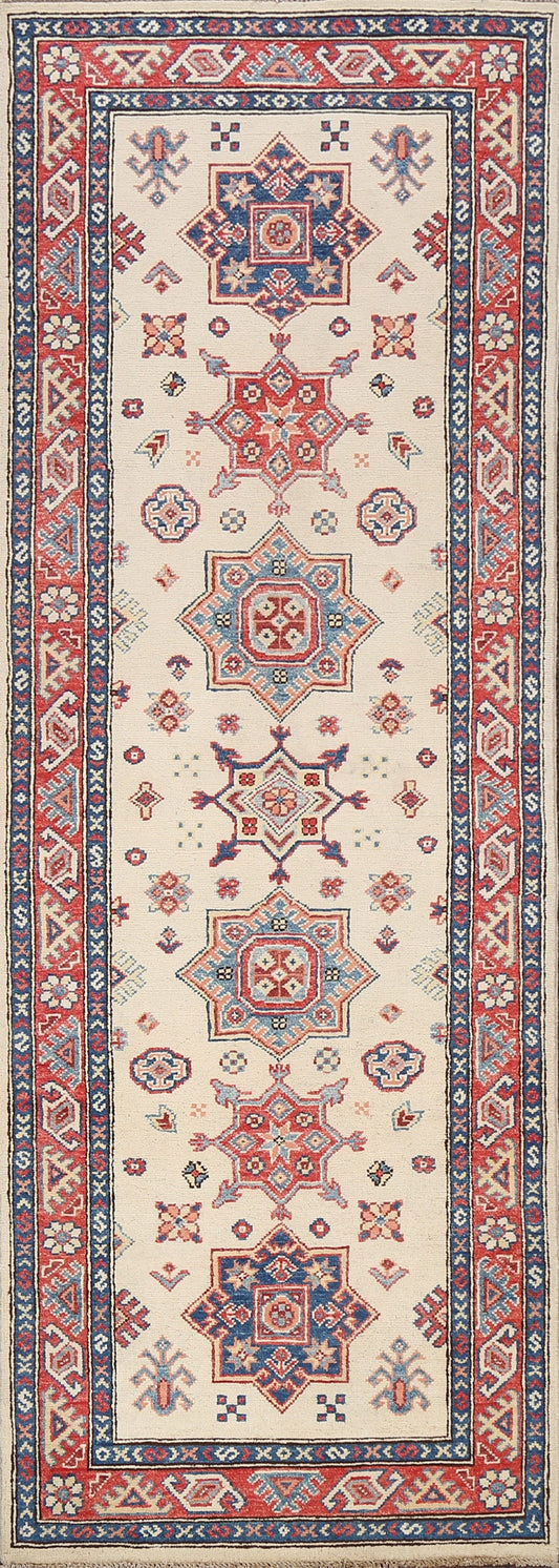 Geometric Kazak Oriental Runner Rug 3x8