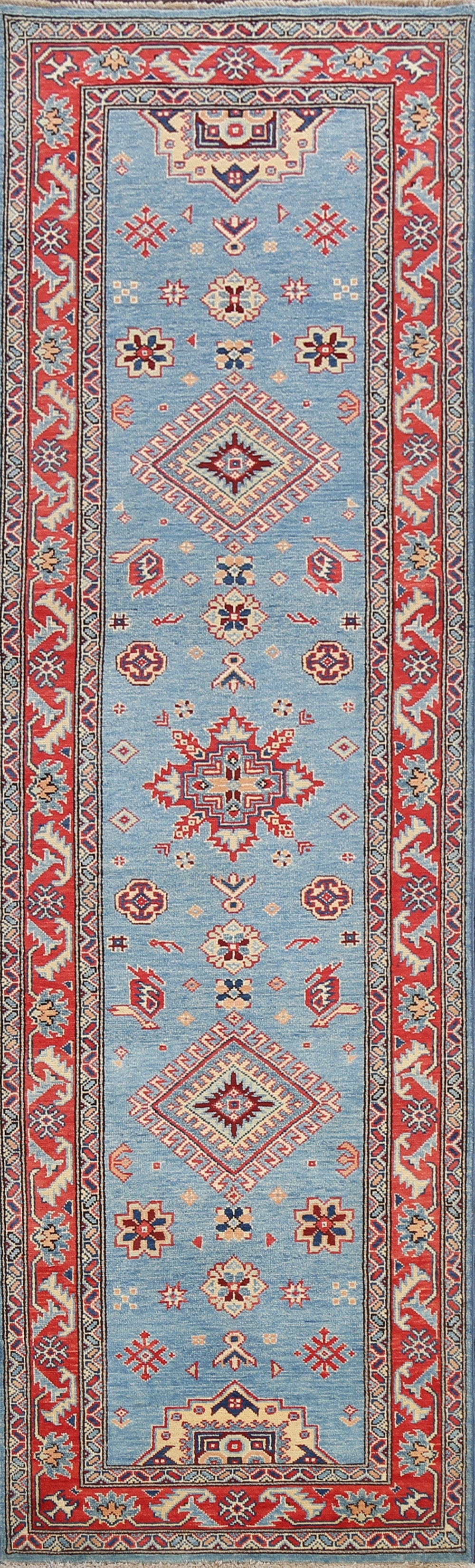 Geometric Kazak Oriental Runner Rug 3x10