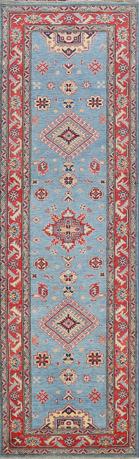 Geometric Kazak Oriental Runner Rug 3x10