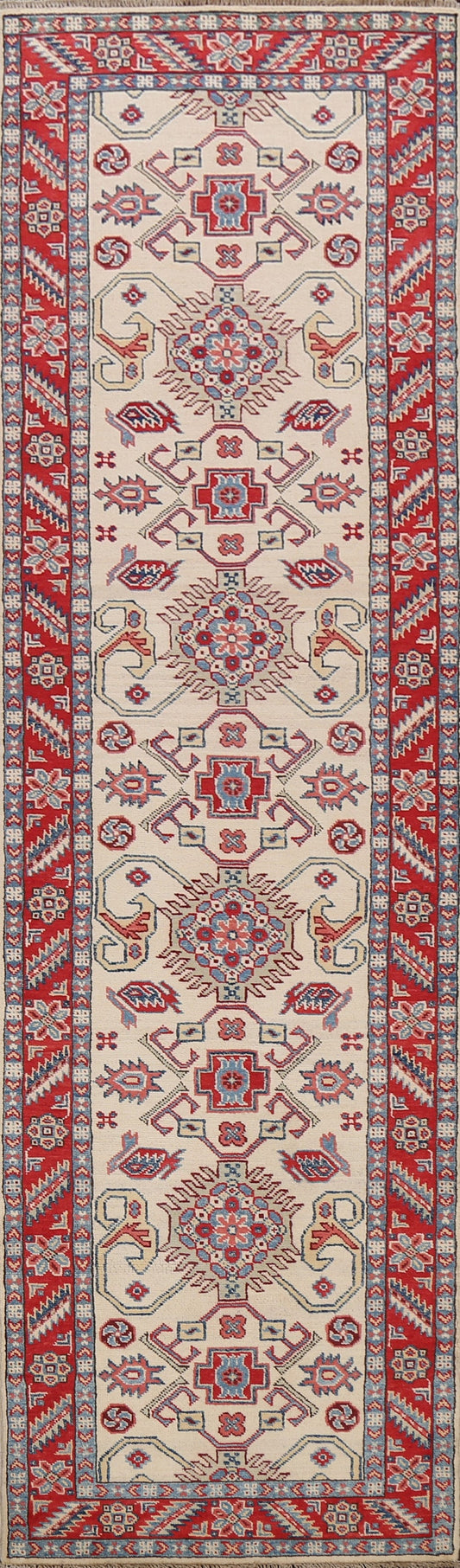 Geometric Kazak Oriental Runner Rug 3x10