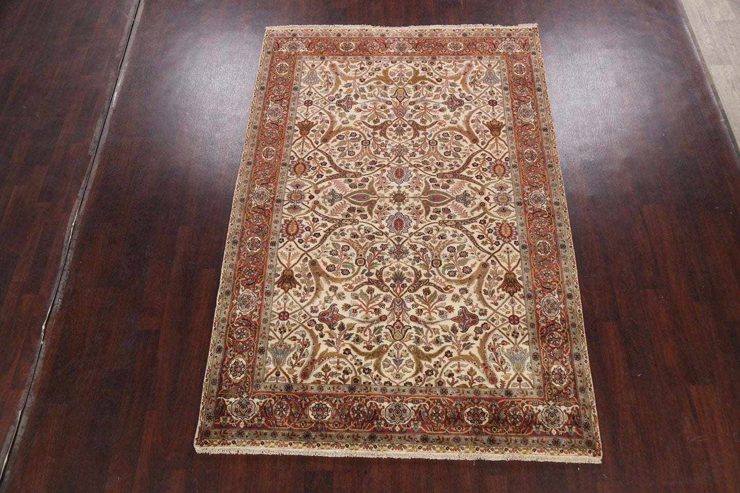 100% Vegetable Dye Floral Kashan Oriental Area Rug 6x9