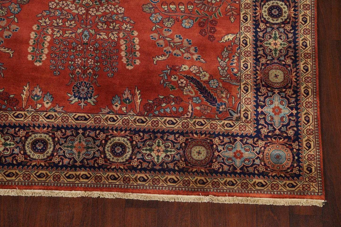 100% Vegetable Dye Floral Kashan Oriental Runner Rug 6x9