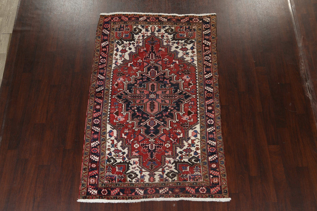 100% Vegetable Dye Geometric Heriz Persian Area Rug 5x8